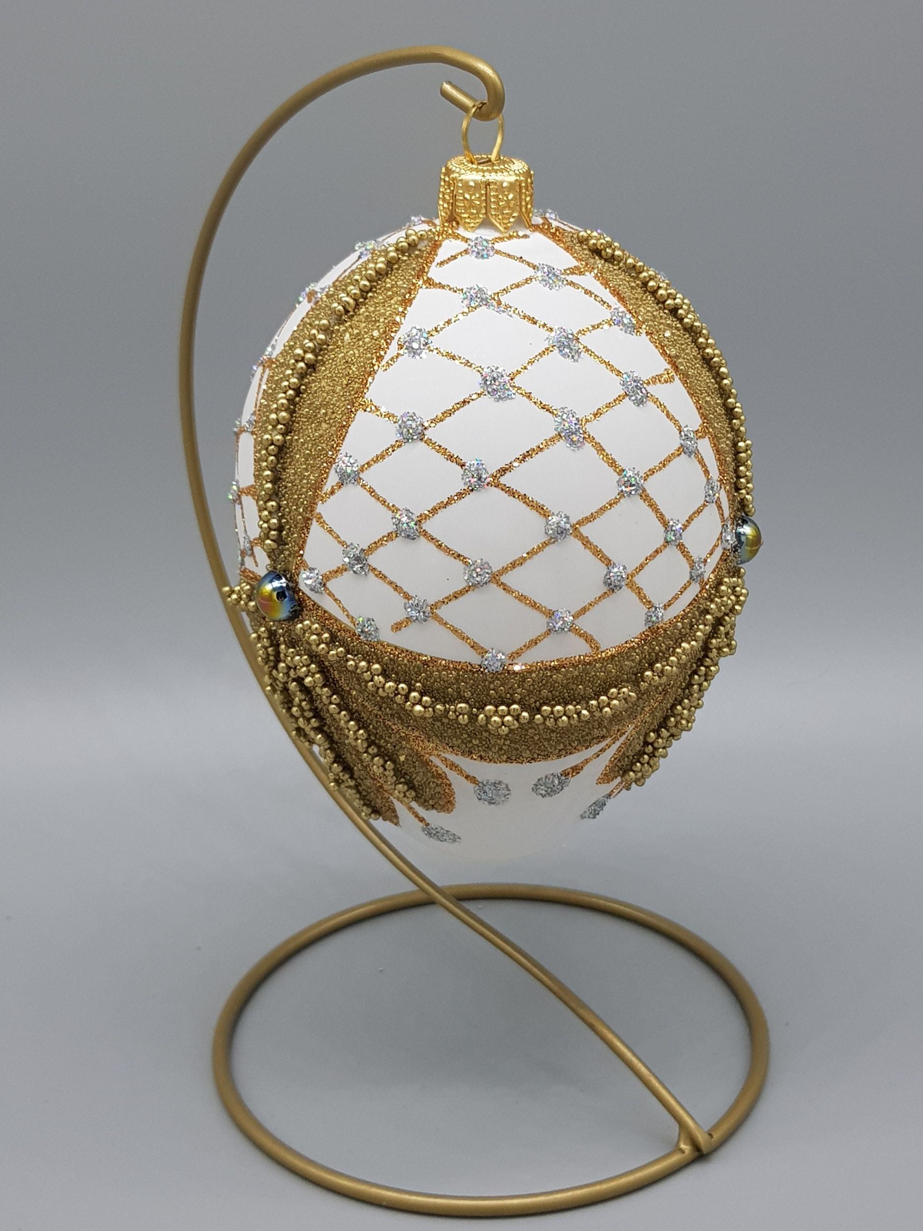 WHITE AND GOLD FABERGE EGG