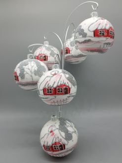 SET OF WHITE WINTER COTTAGES BAUBLES